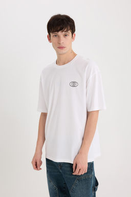 %100 Pamuk Oversize Geni_ Kal_p Bisiklet Yaka S_rt Bask_l_ K_sa Kollu Ti__rt