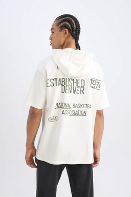 DeFactoFit Футболка оверсайз NBA Denver Nuggets с капюшоном и принтом на спине с короткими рукавами