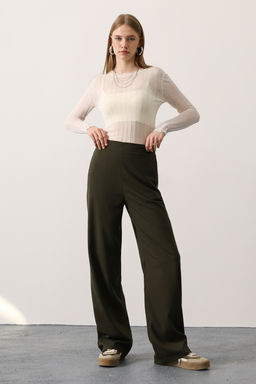 Haki Beli Lastikli Wide Leg/Genis Paca Pantolon TWOAW26PL00132