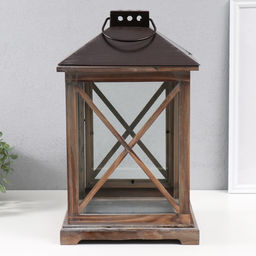 Деревянный подсвечник-фонарь на 1 свечу «Ставни», набор 2 шт., состаренный, 25×25×41 см; 16×16×27 см