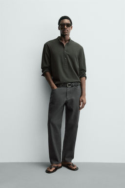 CAMISA EFECTO ARRUGADO / Khaki oscuro