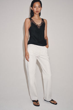 TOP SATINADO ENCAJE ZW COLLECTION / Negro