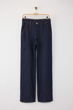Ozel Koleksiyon Koyu Mavi Dikis Detayl? Yuksek Bel Wide Leg Jeans TWOAW26JE00002 - Trendyolmilla фото 7