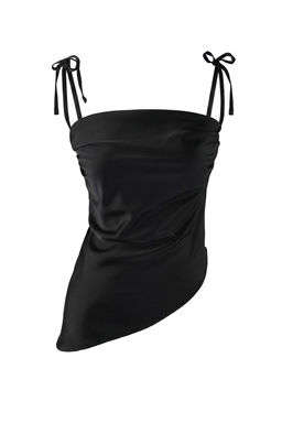 Siyah Duz Kruvaze Kolsuz Orme Viskon Suprem Party Bluz TPRSS26BZ00015