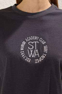 TRENDYOLMILLA Lacivert %100 Pamuk Nak?sl? Relaxed/Rahat Kal?p Crop Bisiklet Yaka Orme T-Shirt TWOSS23TS00229 фото 3