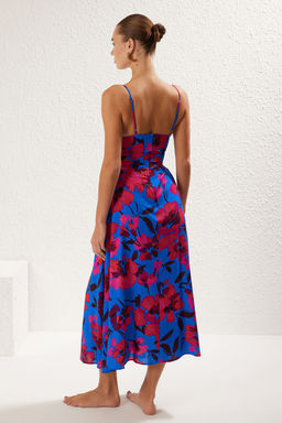 Cicek Desenli Dokuma Baglama Detayl? Maxi Plaj Elbise TBESS24EL00098