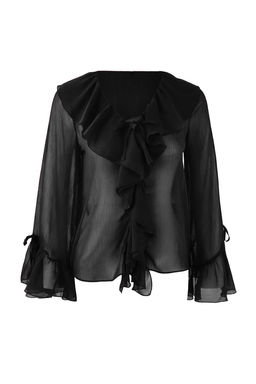 Siyah F?rf?r Detayl? Transparan Sifon Dokuma Bluz TWOSS26BZ00084