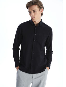 Regular Fit Uzun Kollu Keten Kar???ml? Erkek G?mlek