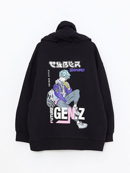 Kap??onlu Bask?l? Uzun Kollu Erkek ?ocuk Fermuarl? Sweatshirt - Waikiki фото 3
