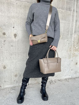 Женская кожаная сумка с клатчем 509286 Хаки