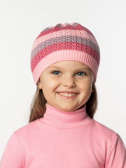 Шапка вязаная  "Полоска " розовыйсерый