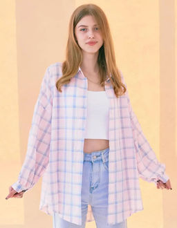 K13737 Рубашка OVERSIZE РОЗОВЫЙ