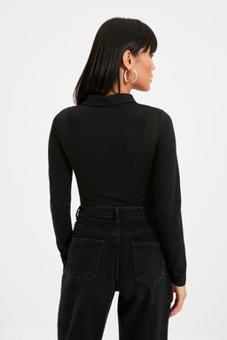 TRENDYOLMILLA Siyah Fermuarl? Polo Yaka Fitted/Vucuda Oturan Esnek C?tc?tl? Orme Body TWOAW21BD0066  фото 5