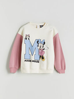 Bisiklet Yaka Minnie Mouse Bask?l? K?z ?ocuk Sweatshirt ve E?ofman Alt 2li