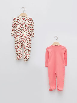 V Yaka Uzun Kollu Bask?l? Pamuklu K?z Bebek Tulum 2li - Waikiki фото 2