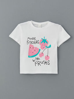 Bisiklet Yaka Bask?l? K?z ?ocuk Ti??rt 2li