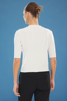 TRENDYOLMILLA Ekru Sac Orgulu Kurdele Dugmeli Triko H?rka TWOSS25HI00005  фото 5