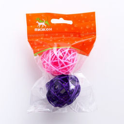 Набор из 2 плетёных шариков из лозы без бубенчиков, 5 см, фиолетовый/розовый - Пижон фото 3