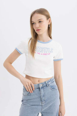 Классная футболка с короткими рукавами и круглым вырезом с принтом - Defacto фото 7