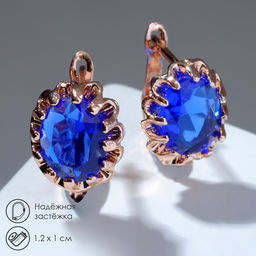 Серьги со стразами «Эдель» овал кружево, синие в розовом золоте