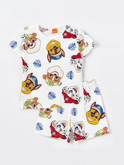 Bisiklet Yaka K?sa Kollu Paw Patrol Bask?l? Erkek Bebek ?ortlu Pijama Tak?m?
