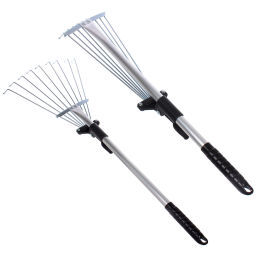 Грабли веерные раздвижные алюминивые малые с телескопическим черенком 9 зубьев 730мм ДоброСад