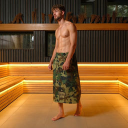 Полотенце - килт вафельное мужское для бани Камуфляж, 80?150 см, хлопок 100 %