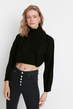 Siyah Super Crop Basic Triko Kazak TWOAW21KZ0163