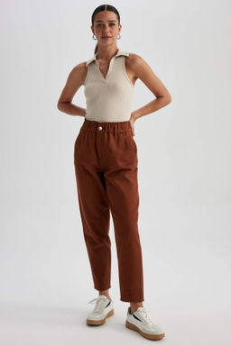 Paperbag Gabardin Pantolon Yuksek Bel Cepli Basic Duz Standart Paca - Defacto фото 9