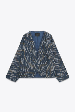 BEADED DENIM-EFFECT QUILTED KIMONO - Zara фото 10