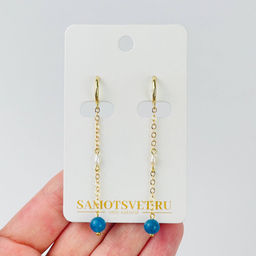 Серьги на цепочке из Апатита и Жемчуга