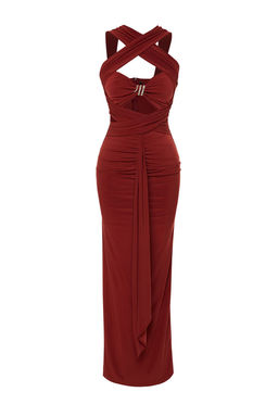 TRENDYOLMILLA X Zeynep Tosun Kiremit Cut Outlu Y?lan Aksesuar Detayl? Abiye & Mezuniyet Elbisesi TCLSS24AE00000  фото 7