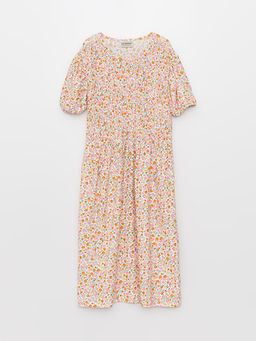 Bisiklet Yaka Desenli K?sa Kollu K?z ?ocuk Elbise