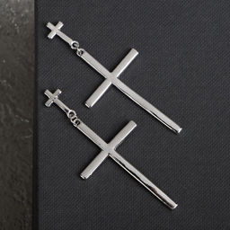 Серьги металл Крестики дуэт, цвет серебро - Queen fair фото 3