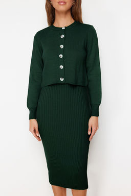 Zumrut Yesili 2li Yesili Midi Triko Basic H?rkal? Elbise TWOSS23EL00738