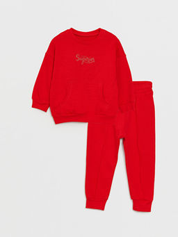Bisiklet Yaka Uzun Kollu Bask?l? Erkek Bebek Sweatshirt ve E?ofman Alt? 2li Tak?m