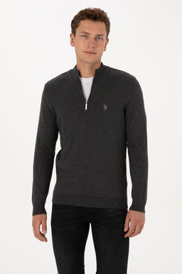 Erkek Slim Fit Yar_m Fermuarl_ Antrasit Melanj Basic Kazak - U.s. polo assn фото 3