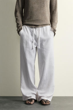 PANTAL?N RELAXED FIT JACQUARD LAVADO / Blanco - Zara фото 2
