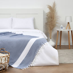 Плед с кисточками «Этель» East, 100×180 см, синий