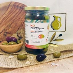 Микс из оливок (L) без косточки в рассоле, Греция, ст.банка, 350г - Evros фото 3