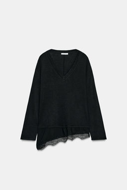 CAMISETA COMBINADA ENCAJE / Negro - Zara фото 5