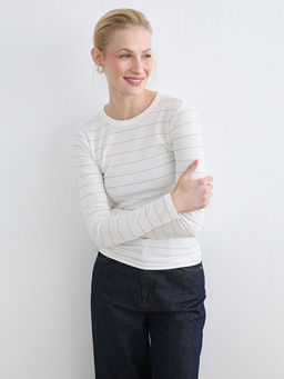 Bisiklet Yaka ?izgili Kad?n Body