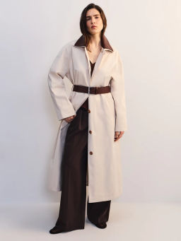 Плащ с кожаным воротником и ремнем ZR2604102217-60 / Zarina  фото 2