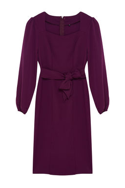 Mor Kusakl? Vucudu Saran Midi Dokuma Elbise TWOAW23EL00895