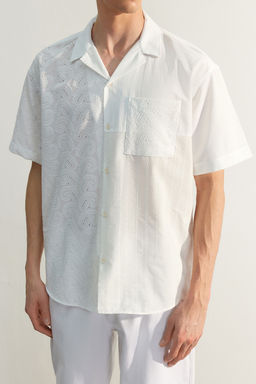 TRENDYOL MAN Limited Edition Beyaz Oversize Brode Bloklu Yazl?k Gomlek TMNSS23GO00135 - Trendyolmilla фото 6