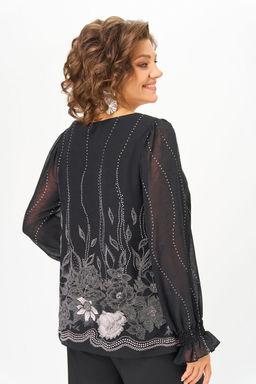 Блуза Swallow 803.4 Чёрный, принт нежно- розовые цветы