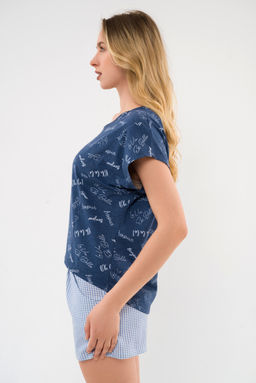 Пижама женская из футболки и шорт из кулирки Бонжур голубой - Амадэль фото 8