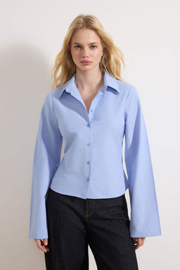 Ac?k Mavi Korse Detayl? Bele Oturan Gomlek TWOAW26GO00055