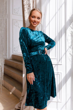 Платье Open Style 4899 изумрудный/серый