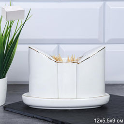 Набор для специй 4 предмета белый А / FY203004 /уп 48/ Золотая отводка Костяной - Галеонтрейд фото 7